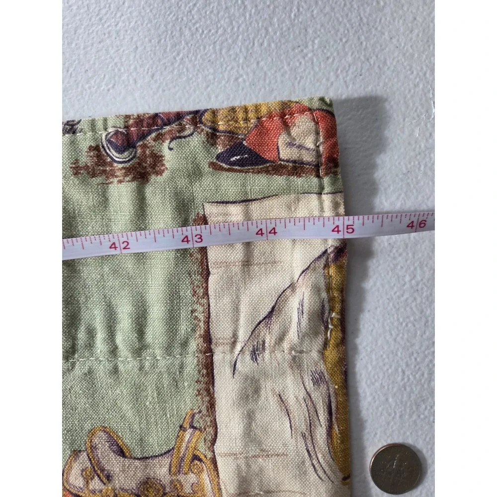 Vintage Equestrian Horse Print Curtain Panel Sage Green English Country 45x76